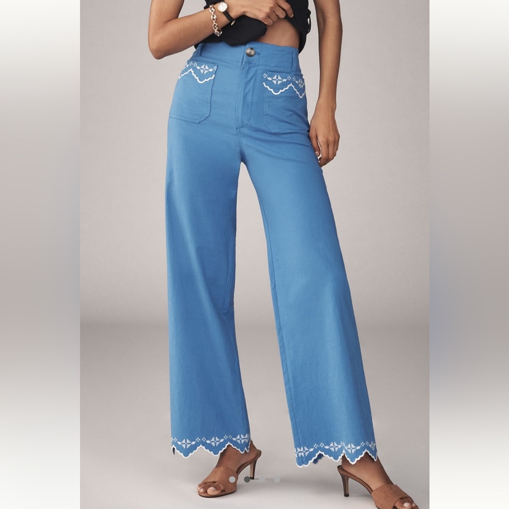 Maeve Colette Pants with White Embroidery 34 NWT